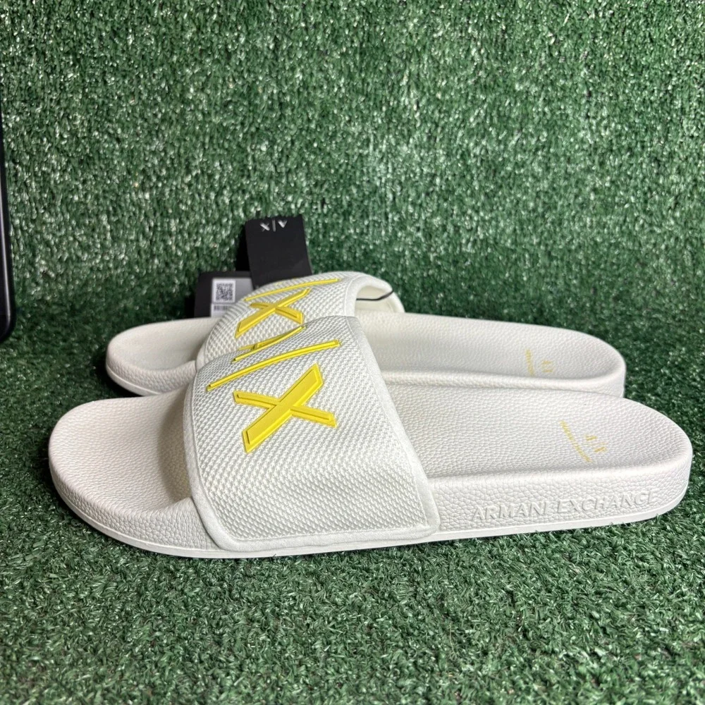 NEW Armani Exchange Logo Slide Sandal Mesh Strap Designer Beach White Mens 11‎